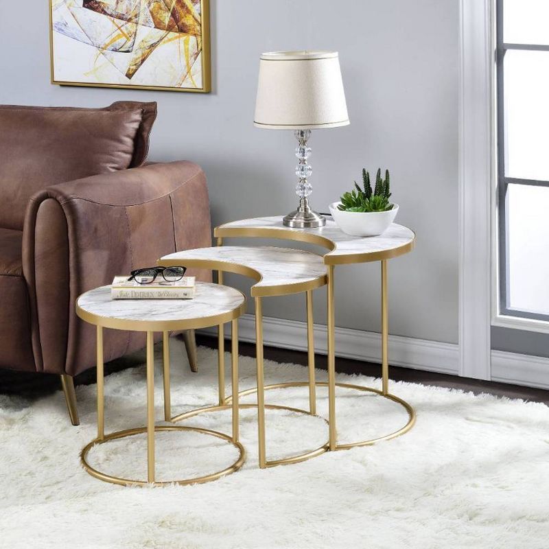 24" Round Wood and Metal Nesting Coffee Table Set