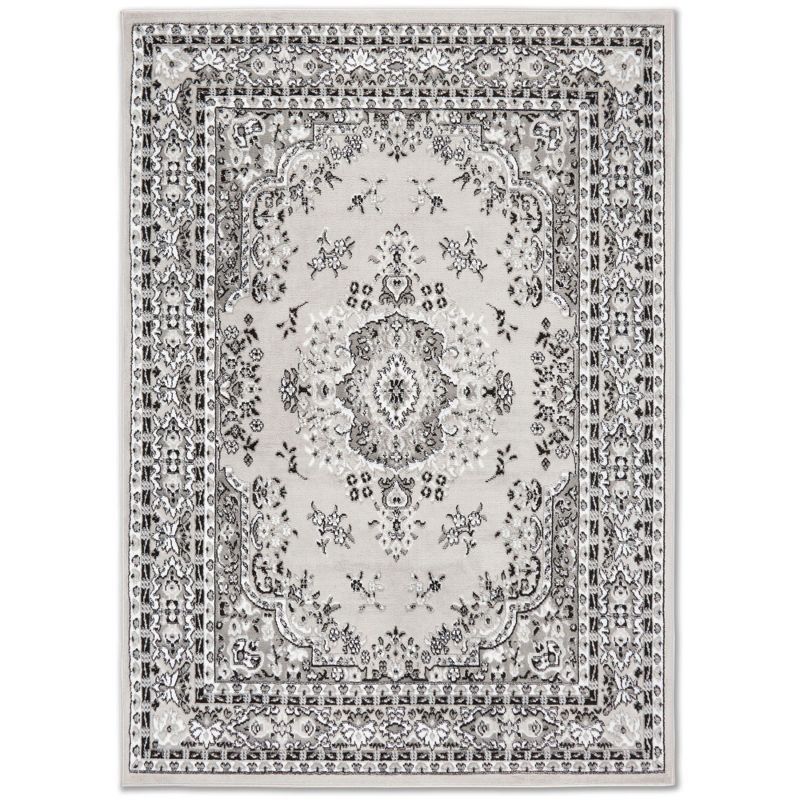 Gray and Ivory Traditional Medallion Area Rug 7'8" x 10'7"