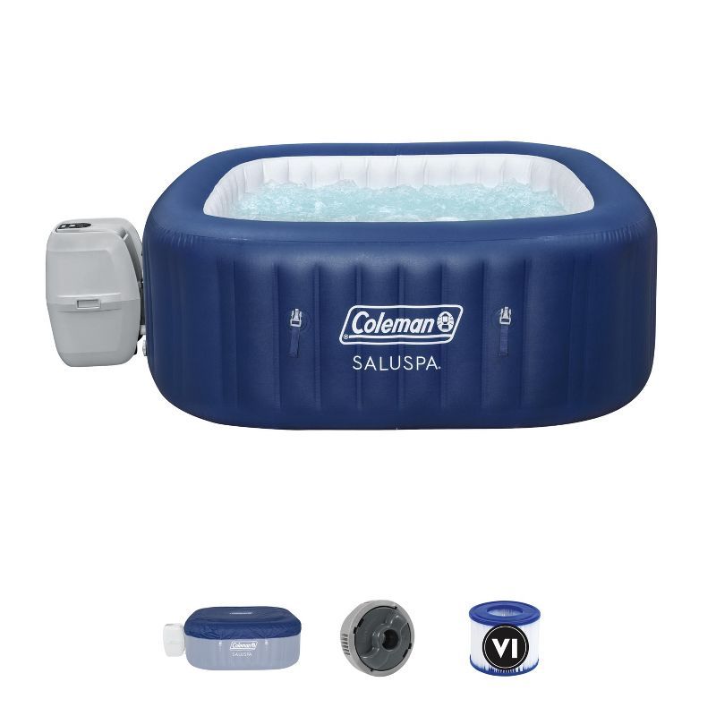 Coleman SaluSpa Blue Square Inflatable Hot Tub with 140 Jets