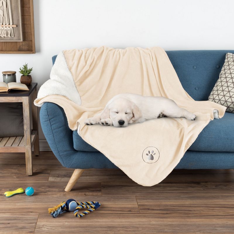 Cream Reversible Fleece and Sherpa Waterproof Pet Blanket