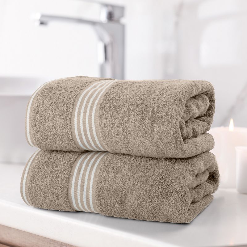 Oversized Beige Cotton Bath Towels Set with Stripes