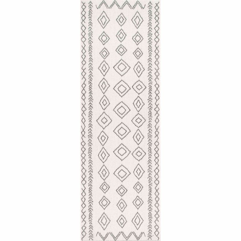 Ivory Moroccan Pattern Indoor/Outdoor Runner Rug