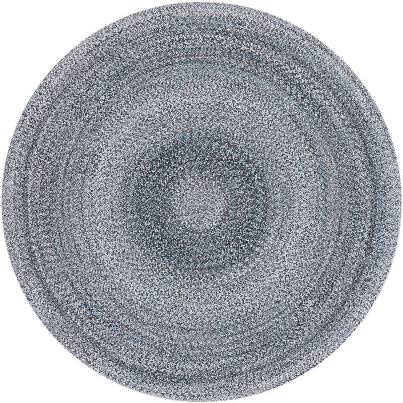 Handwoven Reversible Braided Round Rug in Dark Grey/Light Blue, 5' x 5'