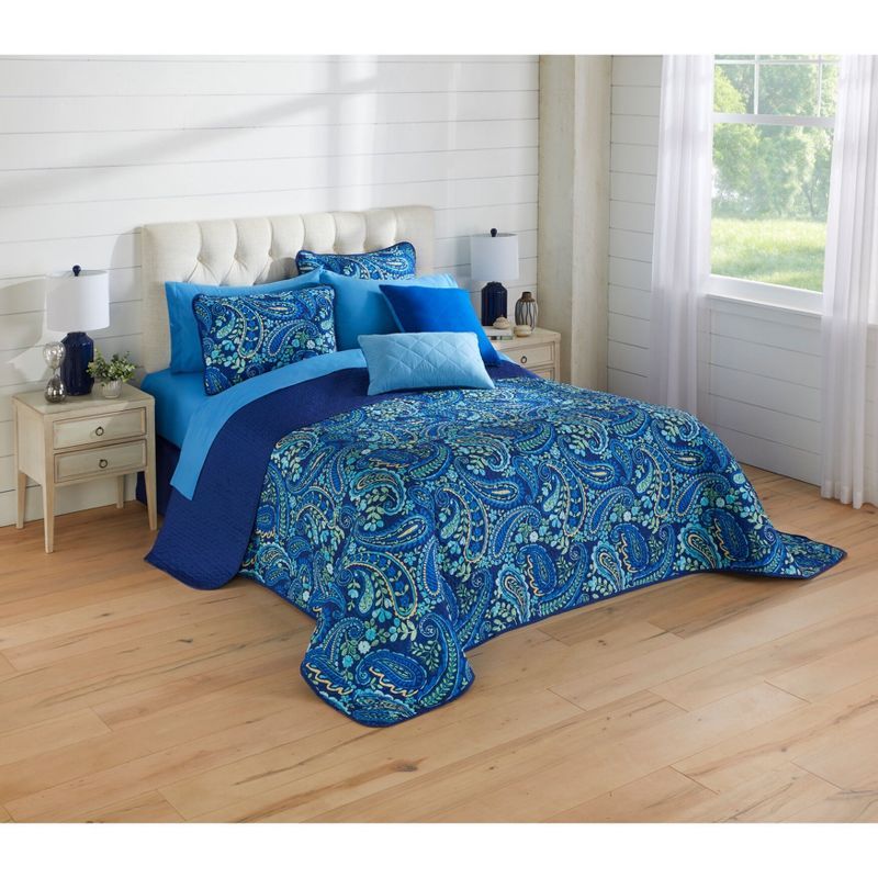 Navy Paisley Reversible Twin Kids Bedspread Set