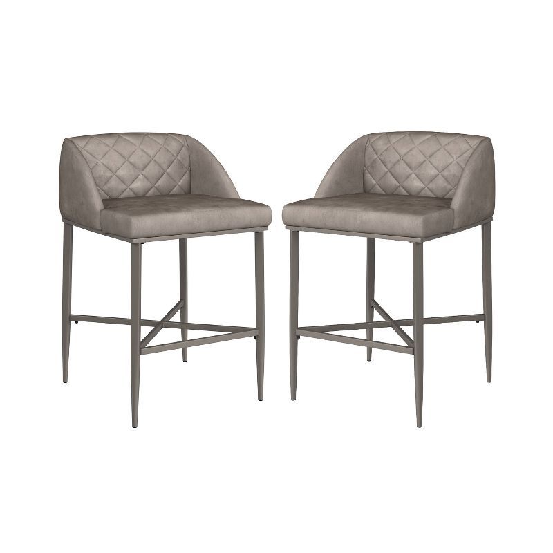 Mid-Century Modern Pewter Gray Faux Leather Counter Stools - Set of 2