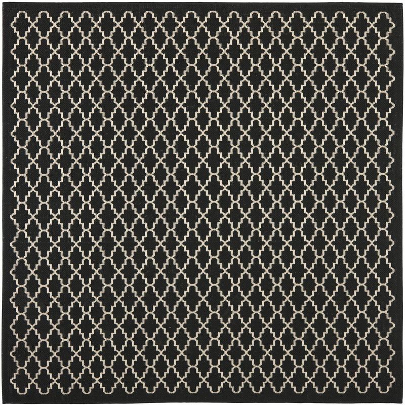 Black and Beige Square Synthetic Indoor/Outdoor Area Rug