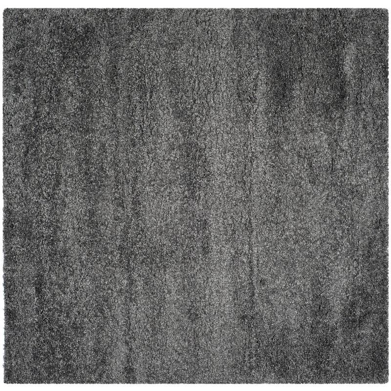 Plush Dark Grey Square Synthetic Shag Rug 4' x 4'