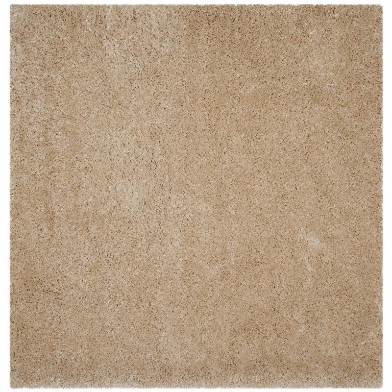 Light Beige Square Hand-Knotted Shag Area Rug