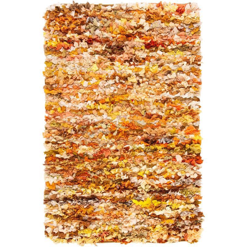 Gold and Multi 5' x 8' Handmade Shag Area Rug