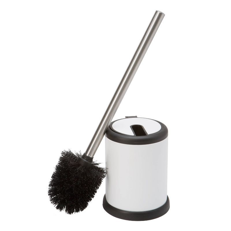 White Stainless Steel Self-Closing Lid Toilet Brush Holder