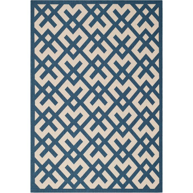 Navy and Beige 5' x 7' Reversible Flat Woven Synthetic Area Rug