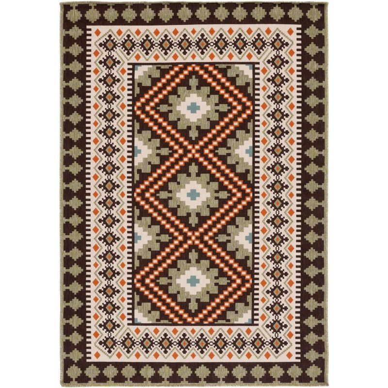 Round Easy-Care Chocolate & Terracotta Synthetic Indoor/Outdoor Rug