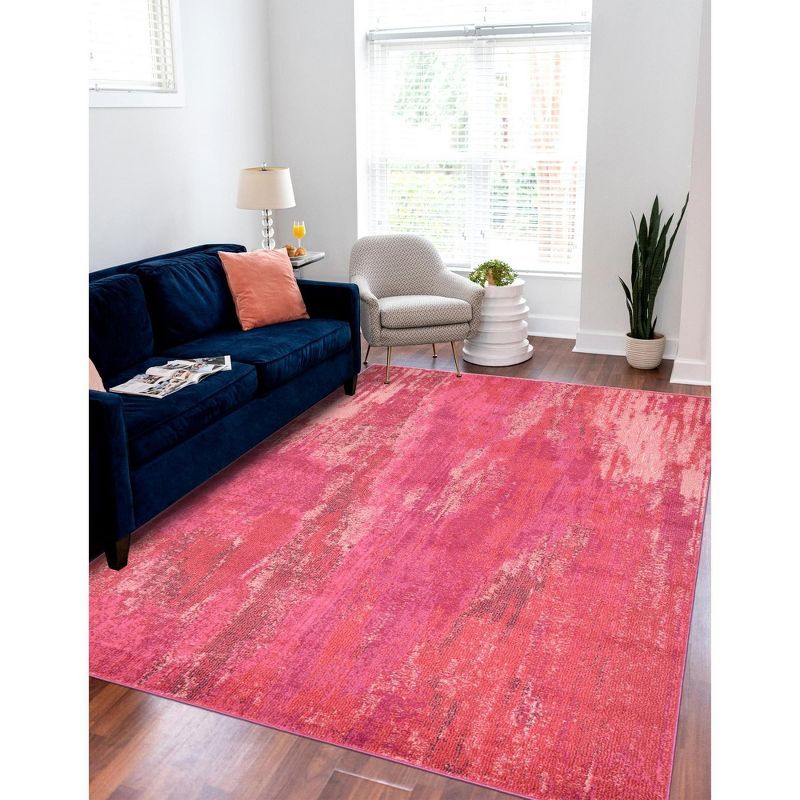 Pink Abstract Rectangular Synthetic 9' x 12' Area Rug