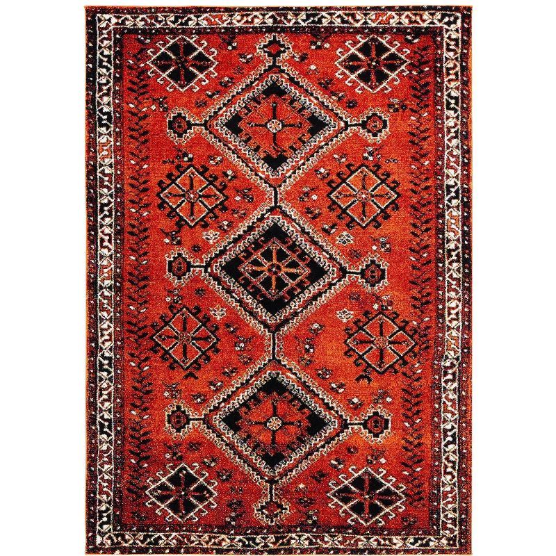 Vintage Red and Black Synthetic 5' x 7' Area Rug