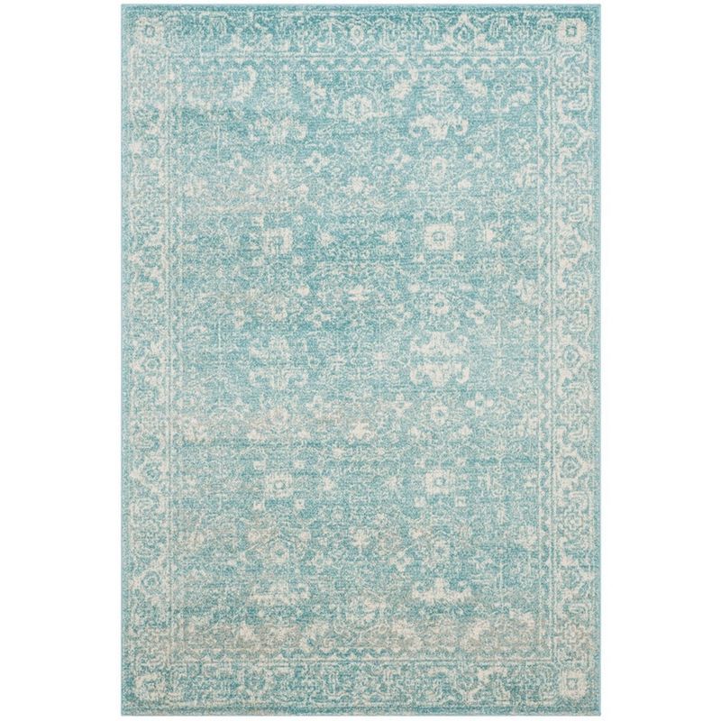 Light Blue Ivory High Pile Synthetic Area Rug