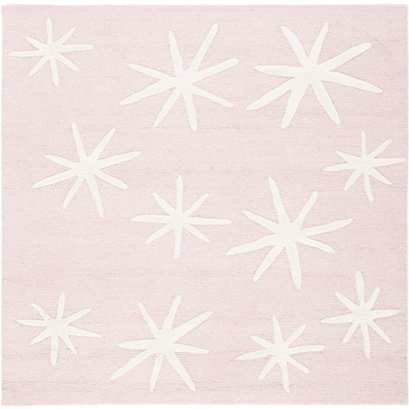 Ivory and Pink Hand-Tufted Wool Kids Square Rug, 5x5 ft