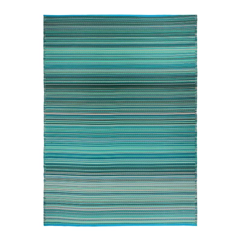 Blue Striped Reversible Synthetic Indoor/Outdoor Rug 3' x 5'