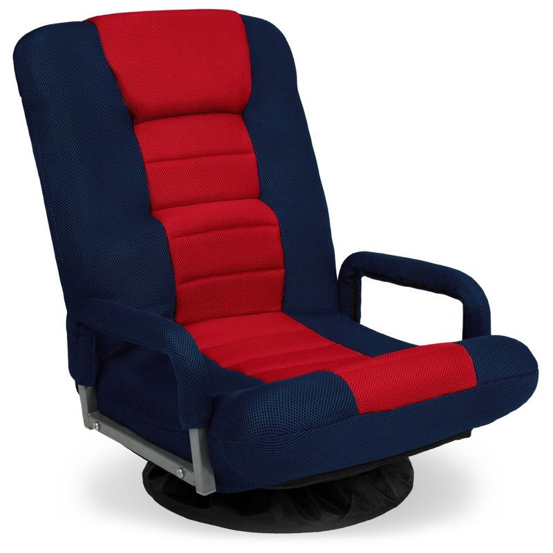 Blue and Red Adjustable Swivel Gaming Floor Chair with Armrests