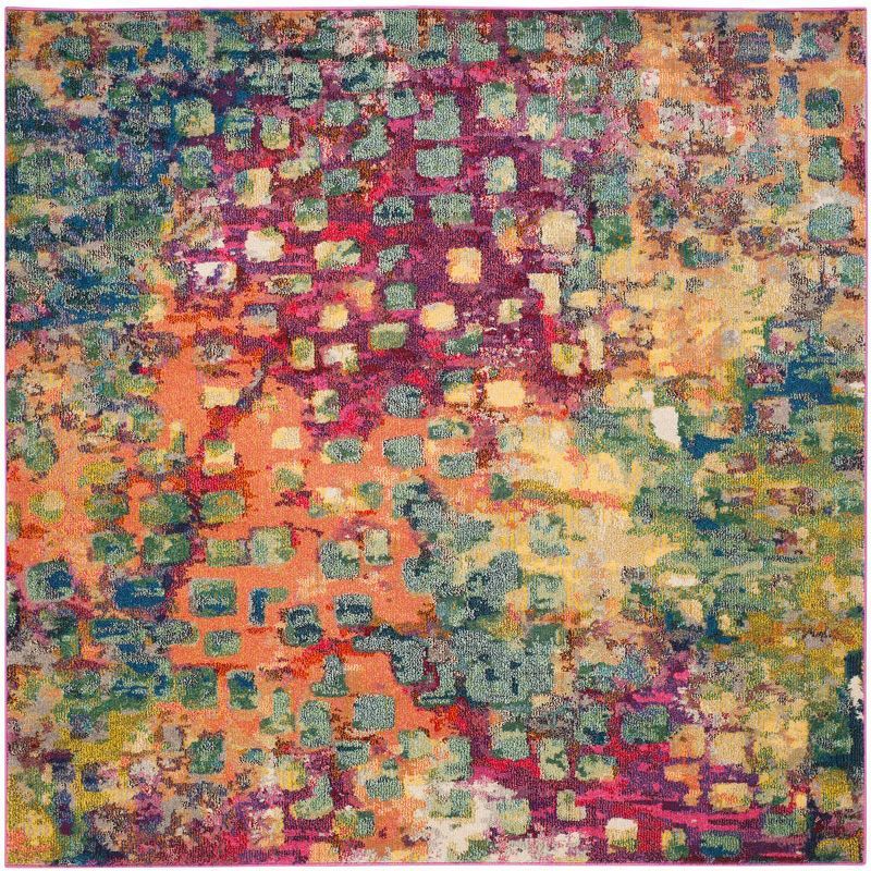 Boho-Chic Pink Multi 9' Square Synthetic Area Rug