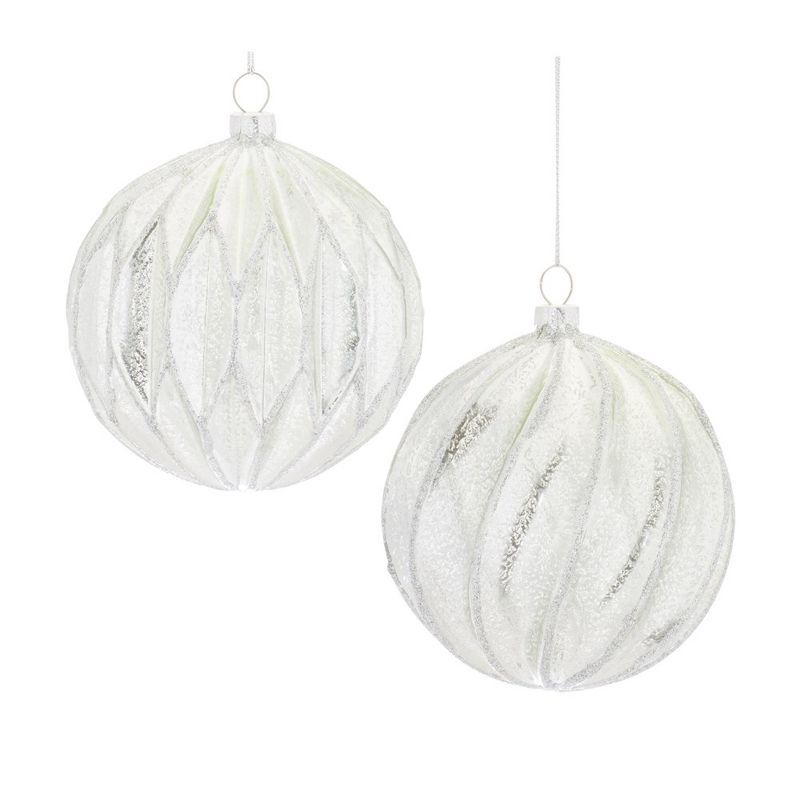 Melrose Ribbed Silver Mercury Glass Ball Ornaments Set of 6