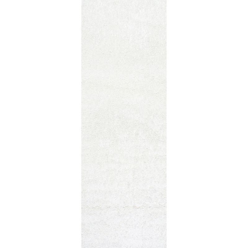 Luxurious White Shag Runner Rug, 2' 6" x 6', Easy Care Synthetic