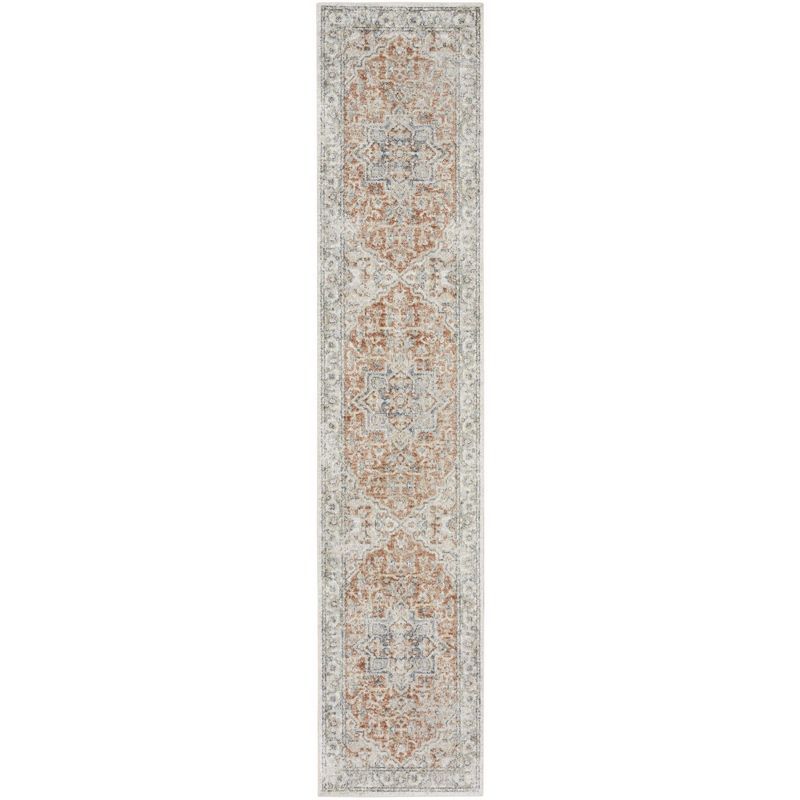 Gold Multicolor Flat Woven Synthetic Medallion Runner Rug