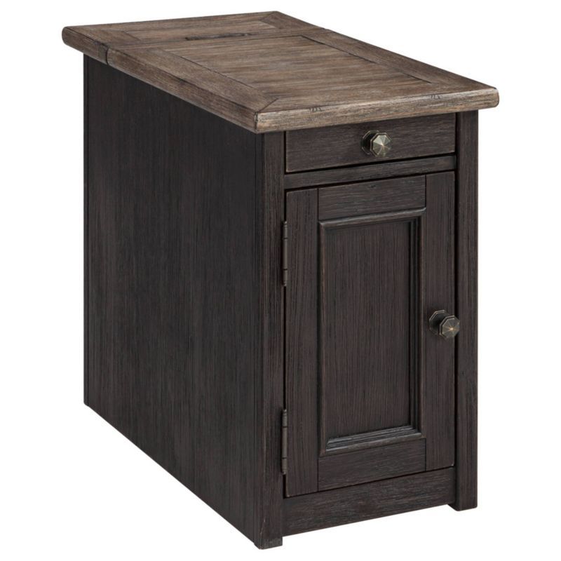 Black and Brown Rectangular Wood Chairside Table with Storage