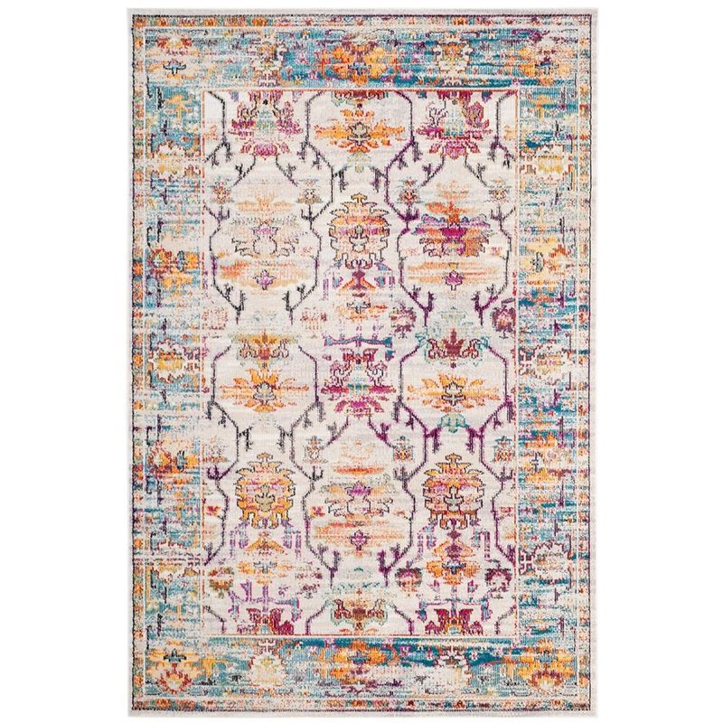 Boho Chic Cream & Teal Synthetic 5' x 8' Area Rug