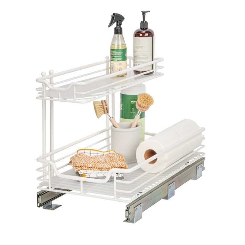 White Powder-Coated Steel 2-Tier Pull-Out Storage Organizer