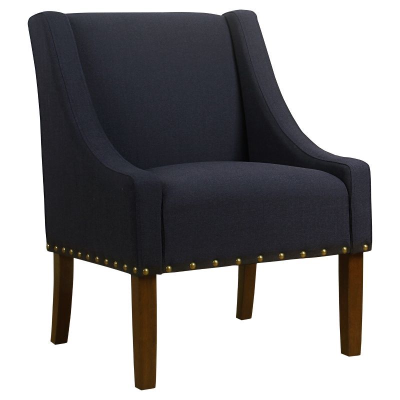 Deep Navy Modern Swoop Accent Chair with Nailhead Trim