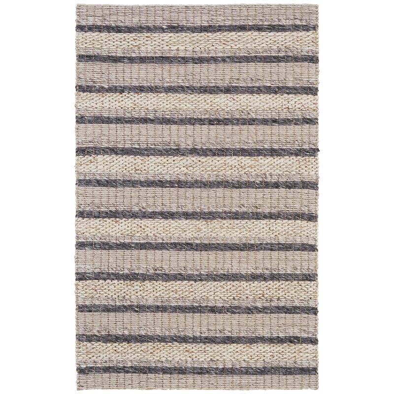 Hand-knotted Ivory and Gray Wool Striped Area Rug