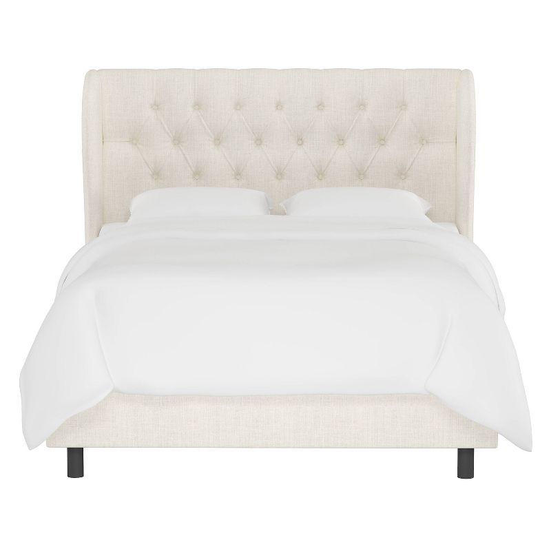 King Beige Linen Tufted Upholstered Wingback Bed