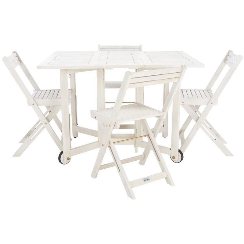 White Acacia Wood 5-Piece Foldable Patio Dining Set