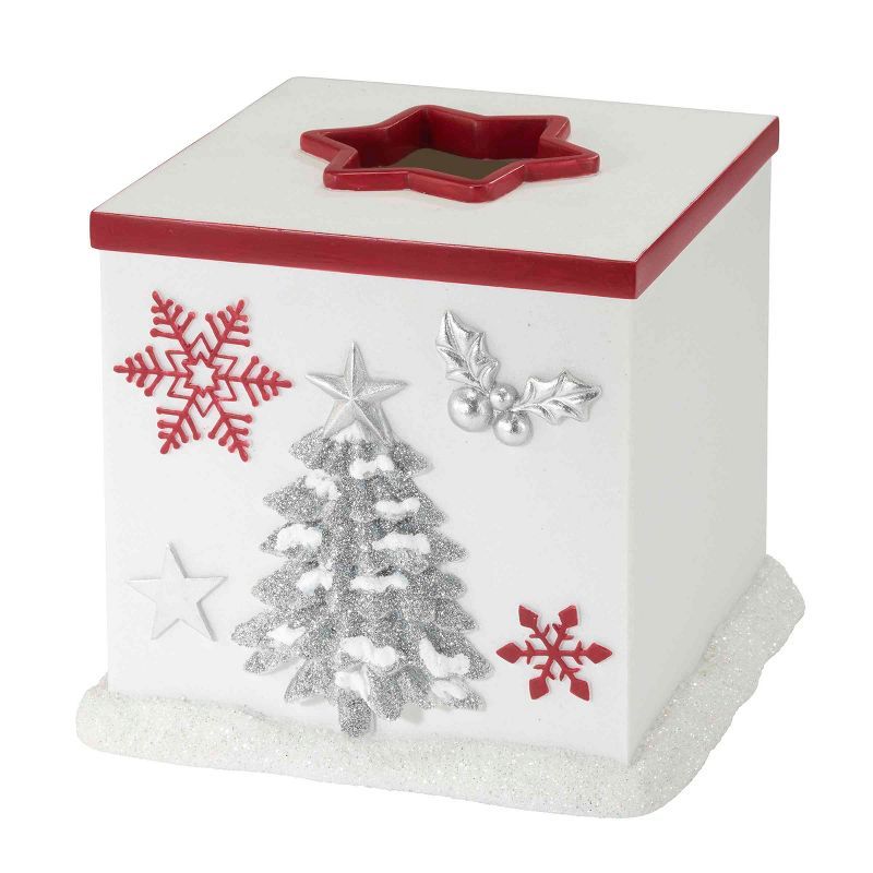 Holiday Sparkle White and Red Resin Tissue Box Cover