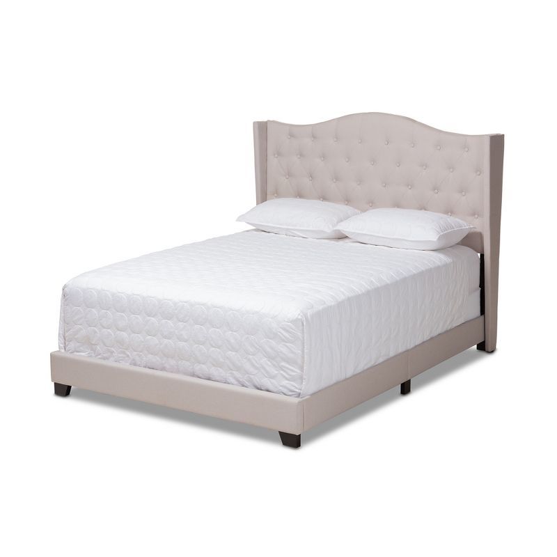 Beige Full Upholstered Bed with Tufted Headboard