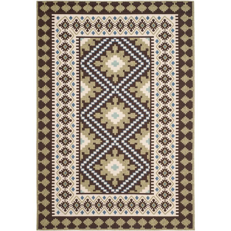 Chocolate and Green Synthetic Rectangular Indoor/Outdoor Area Rug