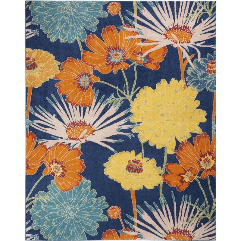 Navy Multicolor Floral Synthetic 8' x 10' Area Rug