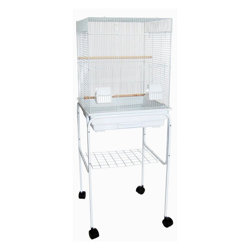 White Flat Top Bird Cage with Stand and Removable Tray