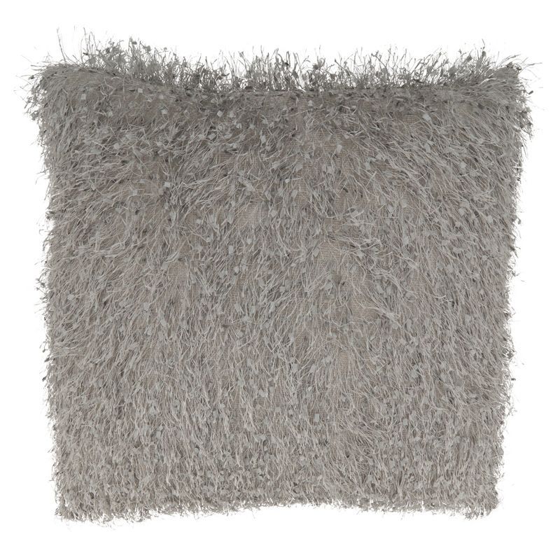 Gray Shaggy Shimmer Poly-Filled Square Throw Pillow