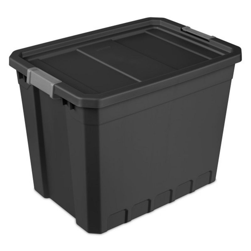 Black Heavy Duty Plastic Stackable Storage Tote with Lid