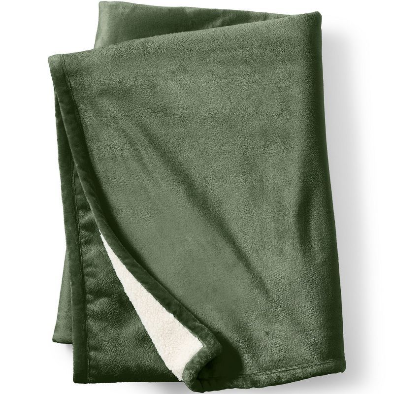 Estate Green Reversible Fleece and Sherpa Throw Blanket