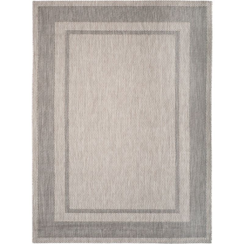 Beige and Black 9' x 12' Synthetic Indoor/Outdoor Area Rug