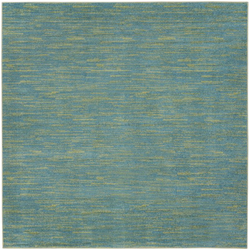 Serene Blue-Green 5' Square Flat Woven Synthetic Area Rug