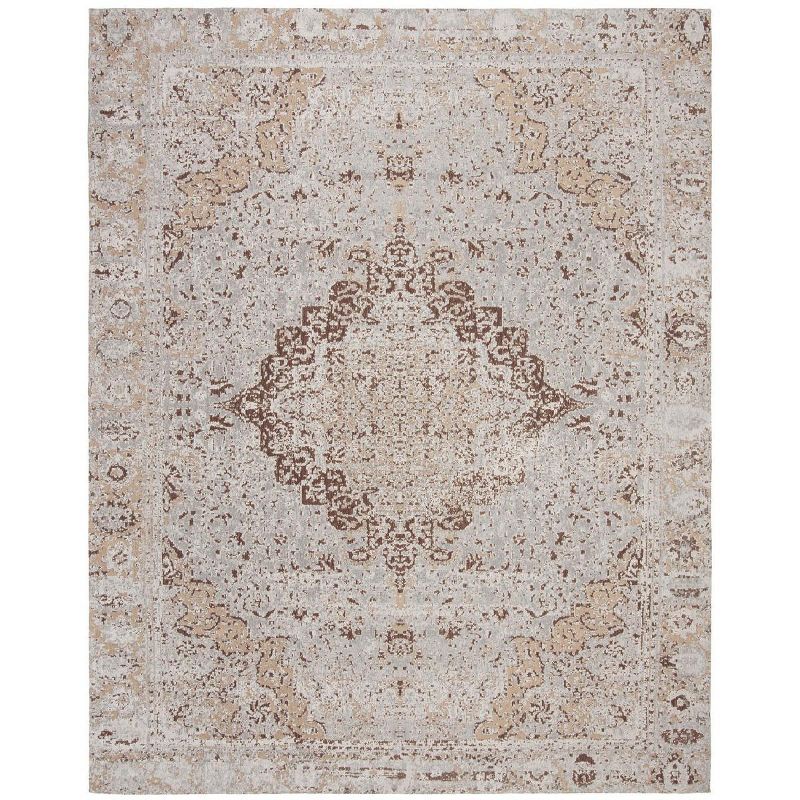 Distressed Vintage Blue Synthetic 8' x 10' Flat Weave Rug