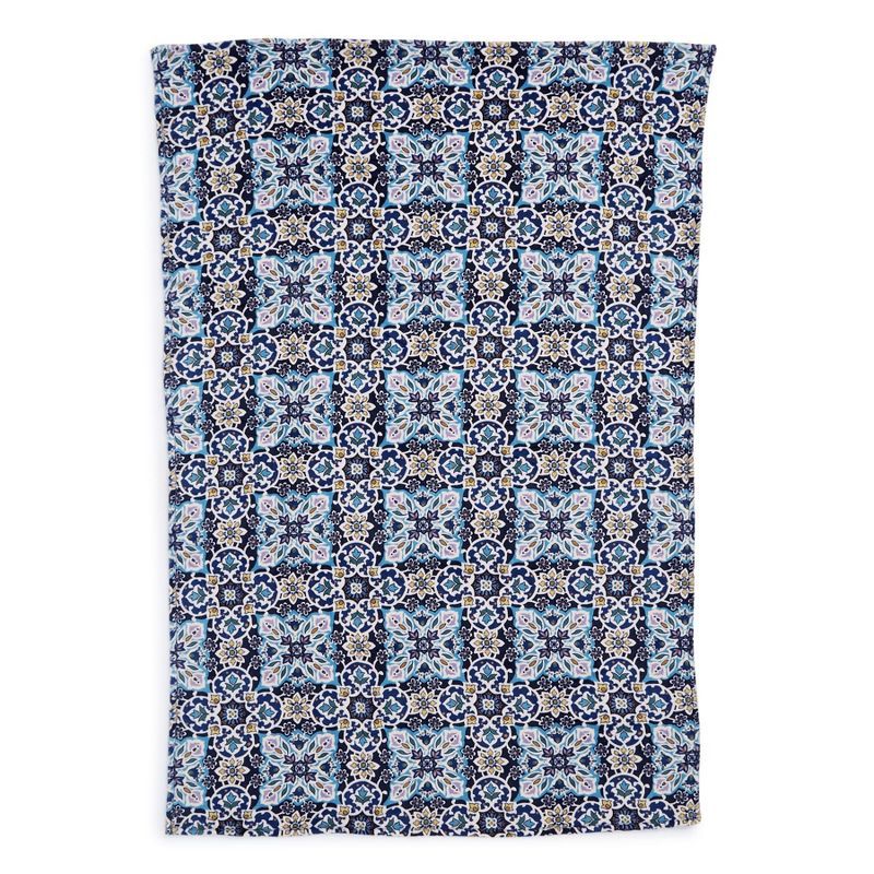 Lisbon Medallion Blue and Beige Fleece Throw Blanket