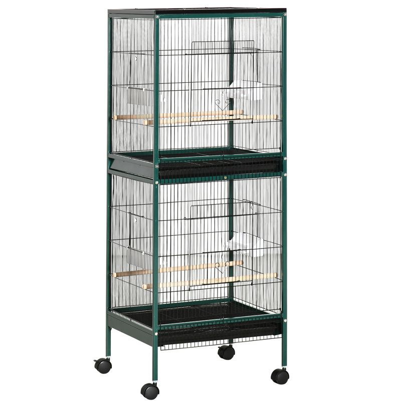 PawHut Green 55" Metal Double Bird Cage with Wheels