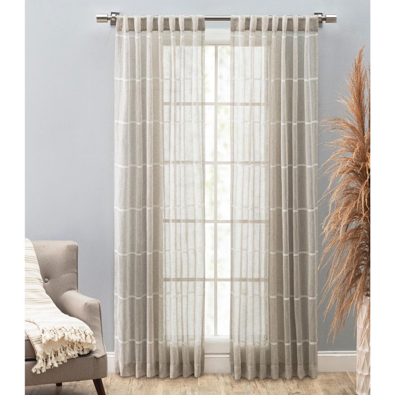 Natural Sheer Linen Rod Pocket Back Tab Curtain Panel