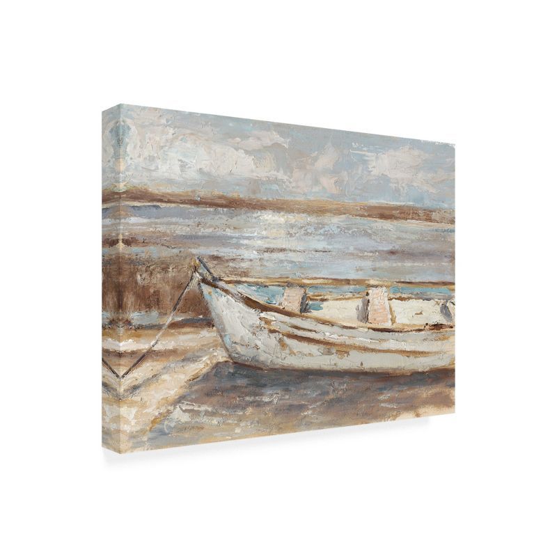 Weathered Rowboat Coastal Canvas Print in White and Tan