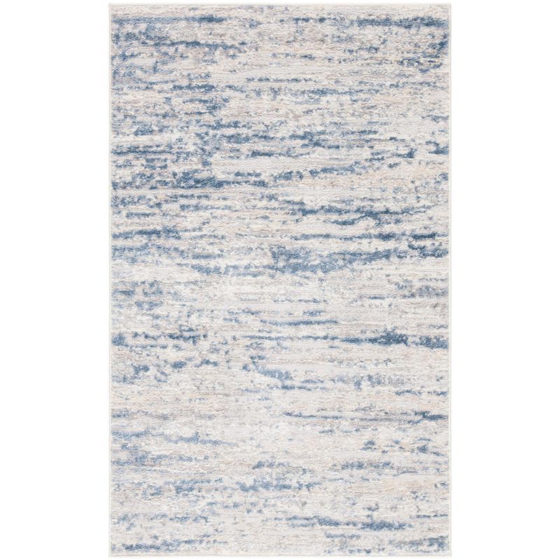 Ivory and Blue Abstract Synthetic Area Rug, 3' x 5'