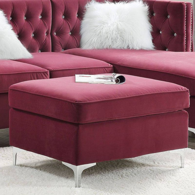 Jaszira Luxurious Burgundy Velvet Tufted Ottoman